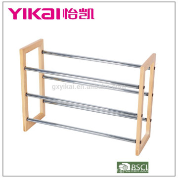 3 tiers chrome and wood shoe rack expanding in size from63.5cm to 116.5cm